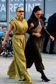 black shoes, brown bag, brown belt, caroline vreeland, doina ciobanu, fanny pack, green dress, green pants, green shirt, green shoes, high heels, leather bag, leather belt, leather shoes, sunglasses, trousers, fashion week, frenchystyle, FW, jonathan paciullo, street style, MFW, MILAN, AUTUMN WINTER 2019-2020, AW 19-20, FALL WINTER 2019-2020, FW 19-20, vertical, full length