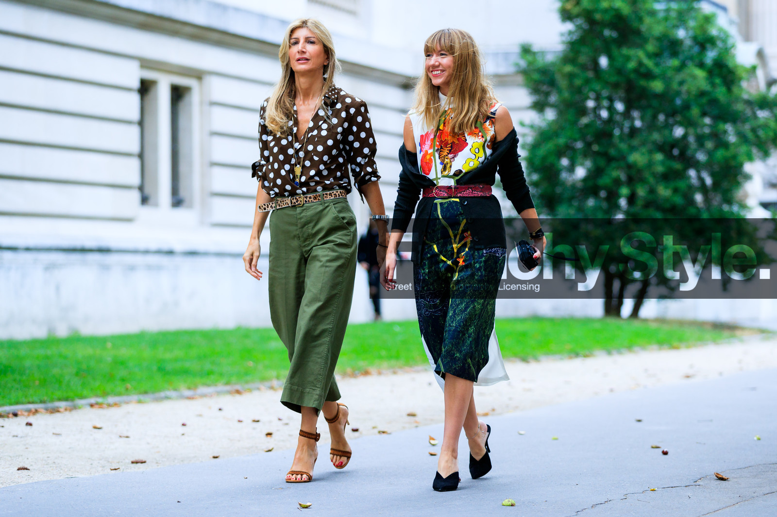 atmosphere details, black cardigan, black shoes, brown belt, brown sandals, brown shirt, fashion week, floral, flower, frenchystyle, full length, FW, green dress, green pants, high heels, horizontal, jonathan paciullo, leather belt, leather shoes, leopard print, lisa aiken, off the shoulder, PARIS, PFW, polka dot, printed dress, printed shirt, red belt, sarah rutson, SPRING SUMMER 2017, SS 17, street style, suede shoes, trousers