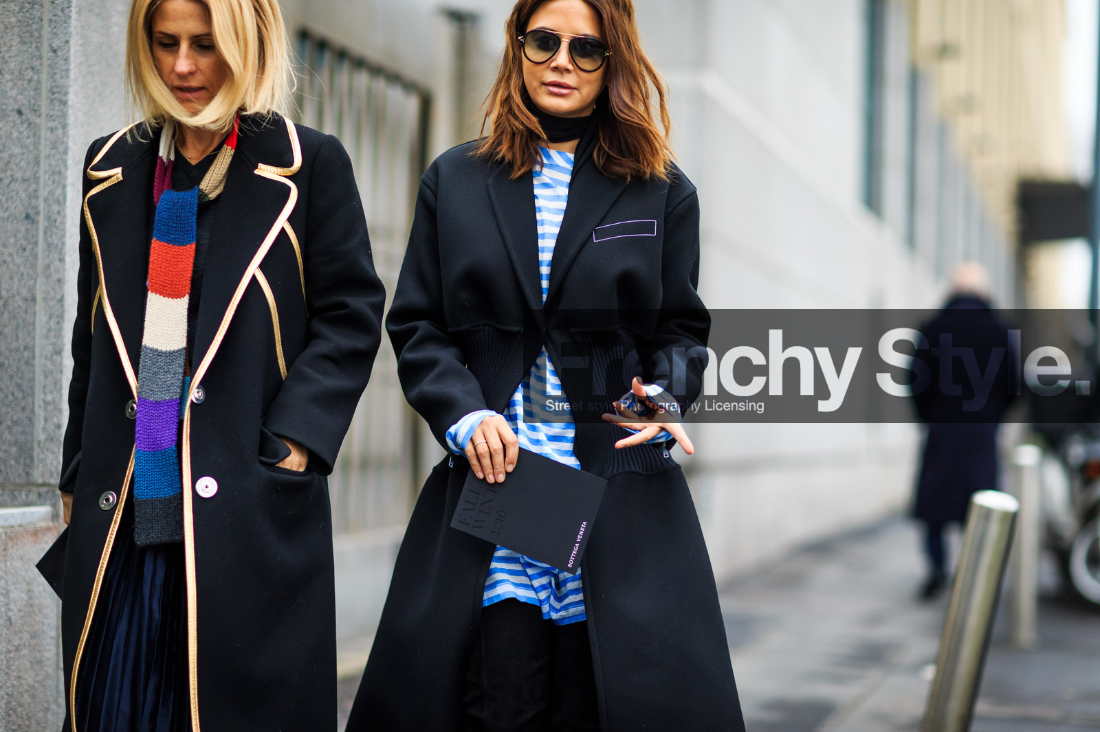 atmosphere details, AUTUMN WINTER 2016-2017, AW 16-17, black coat, blue dress, Christine Centenera, detail, FALL WINTER 2016-2017, fashion week, frenchystyle, FW, FW 16-17, geometric, horizontal, jonathan paciullo, LFW, LONDON, MENSWEAR, navy skirt, pleated skirt, printed scarf, shirt dress, street style, striped dress, stripes, sunglasses