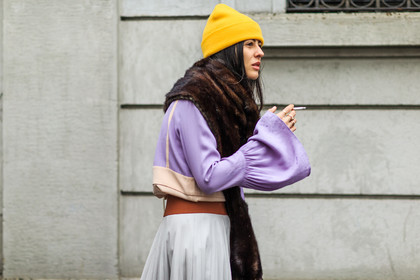 atmosphere details, AUTUMN WINTER 2016-2017, AW 16-17, brown fur, brown scarf, detail, FALL WINTER 2016-2017, fashion week, frenchystyle, fur scarf, FW, FW 16-17, gilda ambrosio, horizontal, jonathan paciullo, LFW, LONDON, MENSWEAR, purple top, street style, yellow beanie