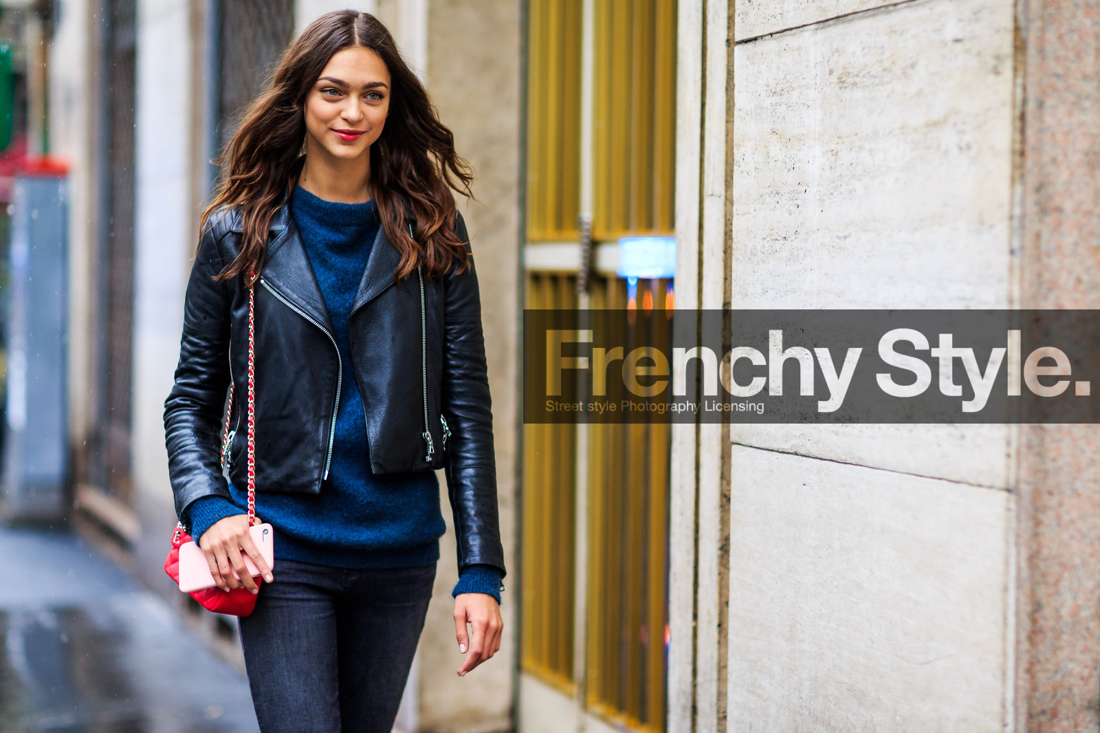 atmosphere details, AUTUMN WINTER 2016-2017, AW 16-17, black denim, black jacket, black perfecto, chanel, denim pants, detail, FALL WINTER 2016-2017, fashion week, frenchystyle, FW, FW 16-17, horizontal, jeans, jonathan paciullo, leather bag, leather jacket, leather perfecto, LFW, LONDON, long hair, MENSWEAR, model, navy sweater, red bag, street style, trousers, zhenya katava