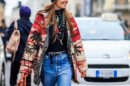atmosphere details, AUTUMN WINTER 2016-2017, AW 16-17, black bandana, black belt, blue denim, carlotta oddi, denim pants, detail, embroidered jacket, FALL WINTER 2016-2017, fashion week, frenchystyle, FW, FW 16-17, horizontal, jeans, jonathan paciullo, leather belt, LFW, LONDON, MENSWEAR, necklace, printed jacket, red jacket, saint laurent paris, street style, trousers, vêtements