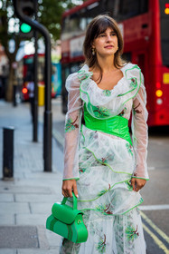 flower dress, flowered dress, green, belt, handbag, dress, fashion week, frenchystyle, FW, jonathan paciullo, street style, SPRING SUMMER 2022, SS 22, LFW, LONDON, vertical, full length