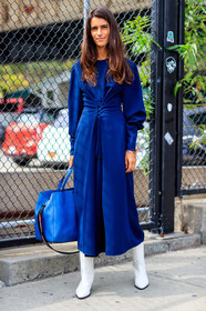 blue bag, blue dress, chiara totire, fashion week, frenchystyle, full length, FW, high heels, jonathan paciullo, leather bag, leather shoes, NEW YORK, NYFW, SPRING SUMMER 2018, SS 18, street style, vertical, white boots