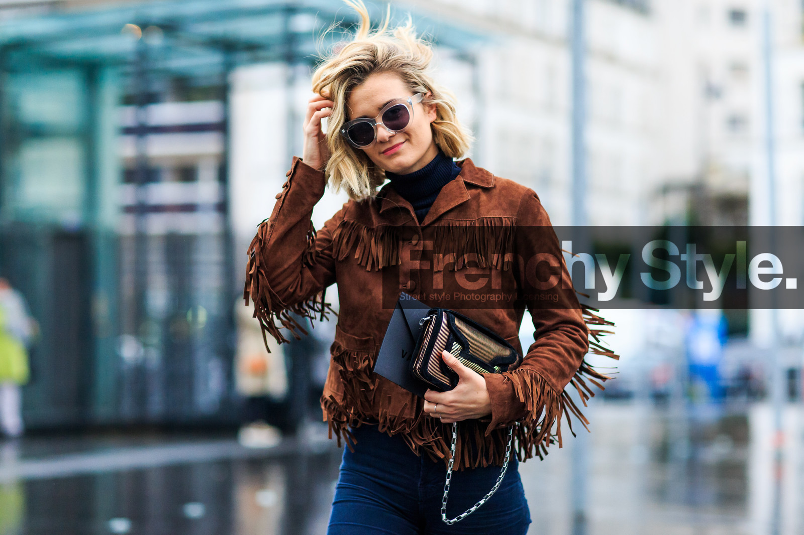 adenorah, atmosphere details, AUTUMN WINTER 2016-2017, AW 16-17, blue, blue denim, bronze, brown, brown bag, brown jacket, denim pants, detail, FALL WINTER 2016-2017, fashion week, frenchystyle, fringes, FW, FW 16-17, horizontal, jeans, jonathan paciullo, leather jacket, PARIS, PFW, pierre hardy, street style, suede jacket, sunglasses, trousers