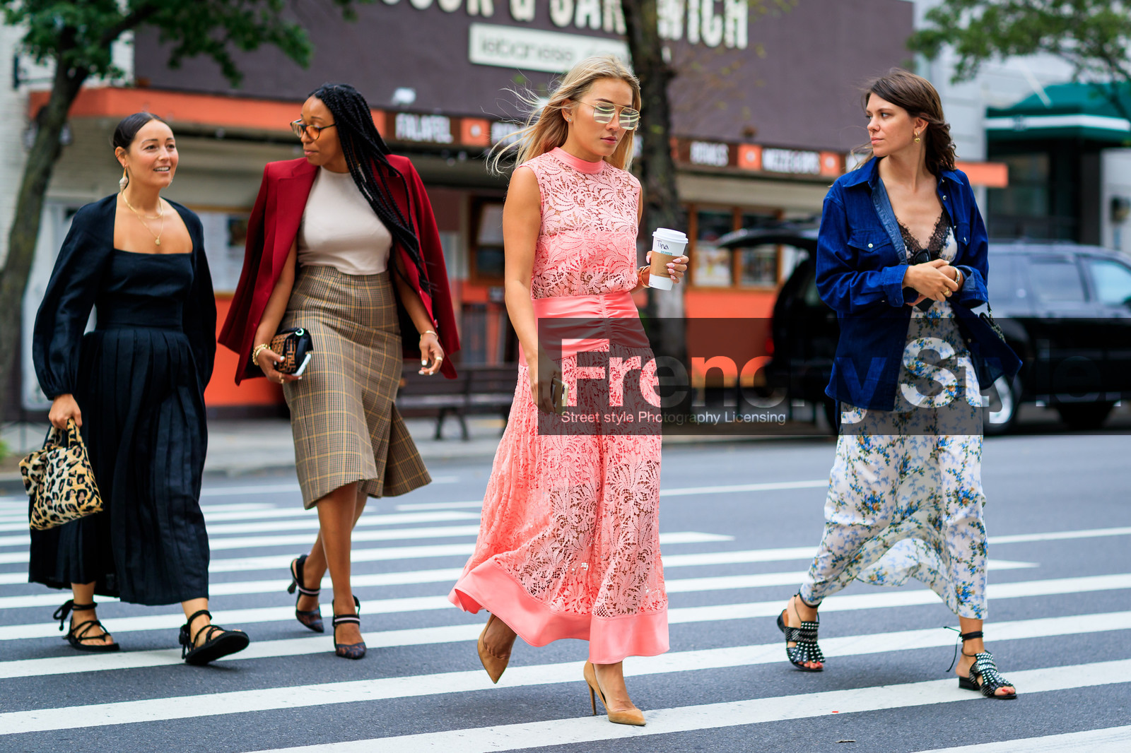 animal print, beige top, black dress, black shoes, blazer, blue denim, braids, brown bag, brown skirt, denim shirt, earrings, floral, flowers, graphic bag, graphic dress, high heels, lace skirt, lace top, leather bag, leather shoes, leopard, nude heels, over the shoulder, pink skirt, pink top, pleated dress, printed bag, printed dress, rachael wang, red jacket, shiona turini, studs, sunglasses, tina leung, street style, jonathan paciullo, FW, frenchystyle, fashion week, NYFW, NEW YORK, SPRING SUMMER 2019, SS 19, atmosphere details, horizontal, full length