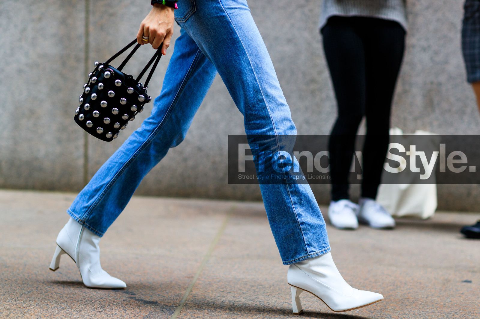 alexander wang, atmosphere details, balenciaga, black bag, blue denim, denim pants, detail, fashion week, frenchystyle, FW, high heels, horizontal, jeans, jonathan paciullo, leather bag, leather shoes, NEW YORK, NYFW, SPRING SUMMER 2018, SS 18, street style, studs, trousers, white boots