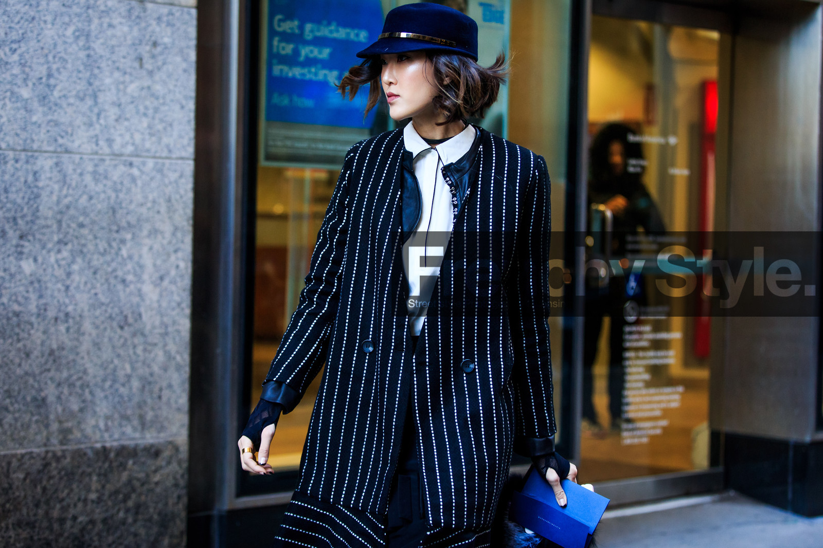 atmosphere details, AUTUMN WINTER 2016-2017, AW 16-17, black, black jacket, black skirt, blue cap, blue hat, bordeaux, Chriselle Lim, detail, embroidered jacket, fashion week, frenchystyle, FW, FW 16-17, geometric, graphic, graphic jacket, high heels, horizontal, jonathan paciullo, layers, leather boots, long skirt, NEW YORK, NYFW, origami, pleated skirt, pleats, red boots, street style, striped jacket, velvet, white, white shirt, woman