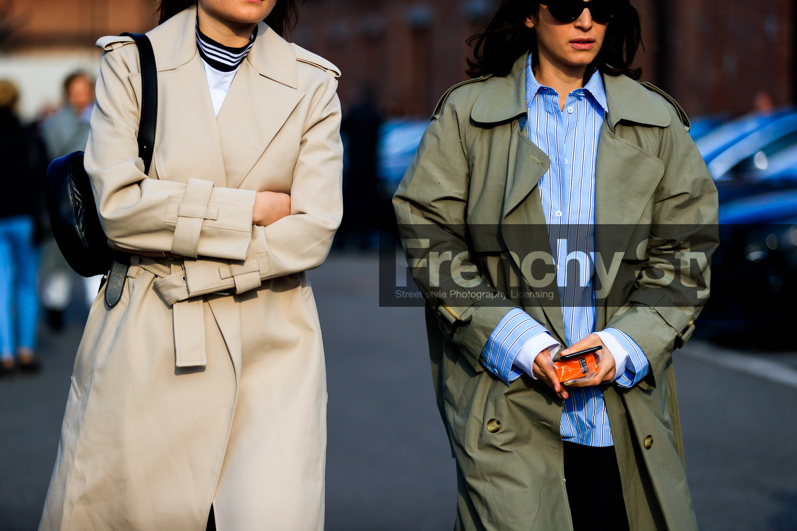 beige coat, black bag, blue shirt, green coat, gucci, striped shirt, sunglasses, trench coat, fashion week, frenchystyle, FW, jonathan paciullo, street style, MFW, MILAN, AUTUMN WINTER 2018-2019, FALL WINTER 2018-2019, FW 18-19, horizontal, atmosphere details