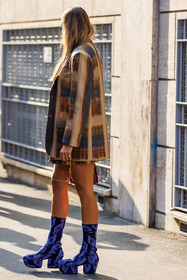 blazer, boots, plateform, prada boots, print blazer, print boots, fashion week, frenchystyle, FW, jonathan paciullo, street style, MFW, MILAN, SPRING SUMMER 2022, SS 22, vertical, full length