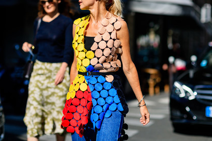 atmosphere details, beige, blue, blue denim, denim pants, detail, fashion week, frenchystyle, FW, geometric, graphic top, horizontal, jeans, jonathan paciullo, multicolor, PARIS, PFW, red, SPRING SUMMER 2017, SS 17, street style, trousers, turquoise, yellow