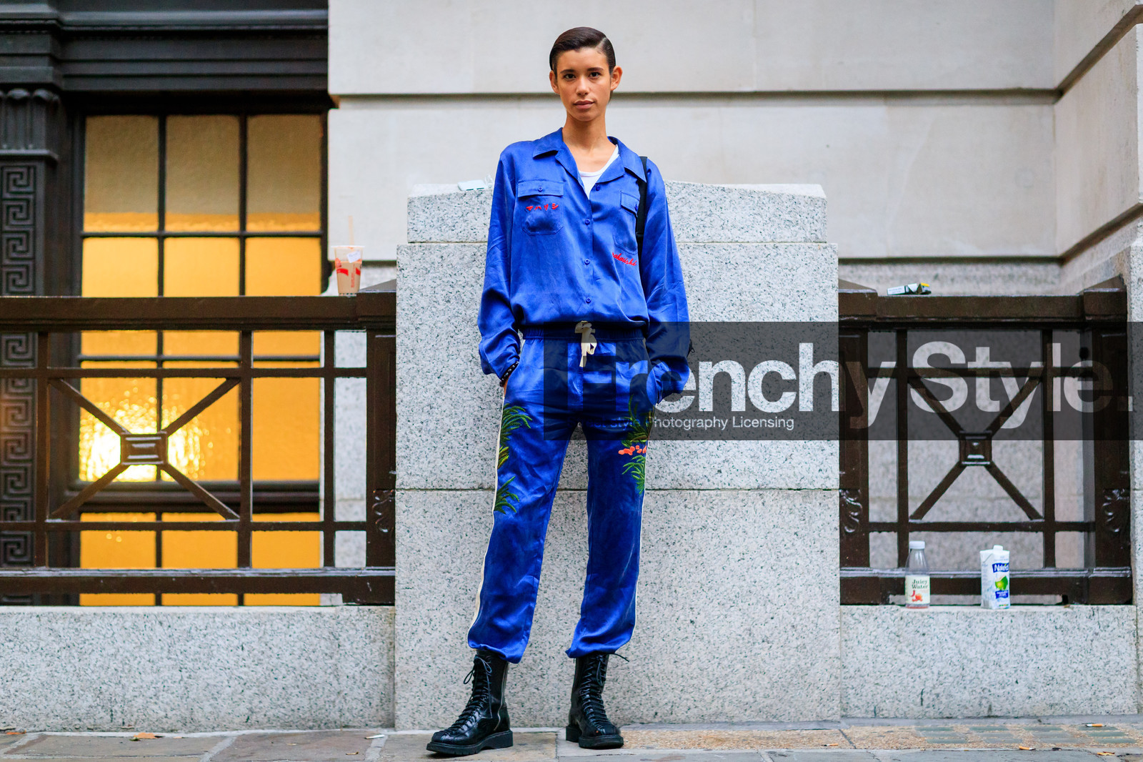atmosphere details, backpack, black shoes, blue pants, blue shirt, fashion week, frenchystyle, full length, FW, horizontal, janiece dilone, jonathan paciullo, leather shoes, LFW, LONDON, model, SPRING SUMMER 2018, SS 18, street style, trousers