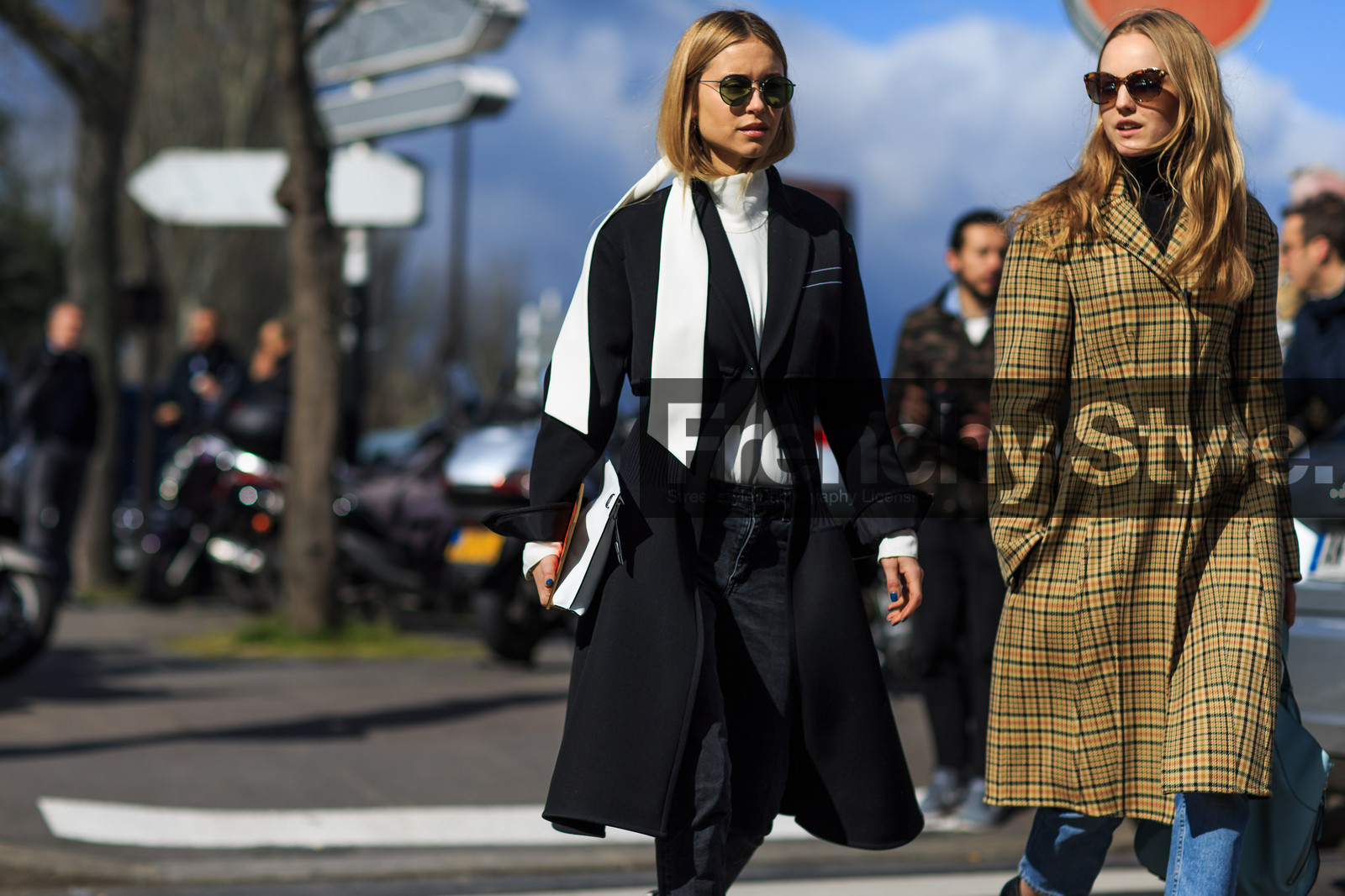atmosphere details, AUTUMN WINTER 2016-2017, AW 16-17, beige coat, black coat, black denim, blue denim, checked coat, céline, denim pants, detail, embroidered coat, FALL WINTER 2016-2017, fashion week, frenchystyle, FW, FW 16-17, horizontal, jeans, jonathan paciullo, PARIS, pernille teisbaek, PFW, plaid, street style, striped coat, sunglasses, tartan, trousers, white sweater, white top, yellow coat