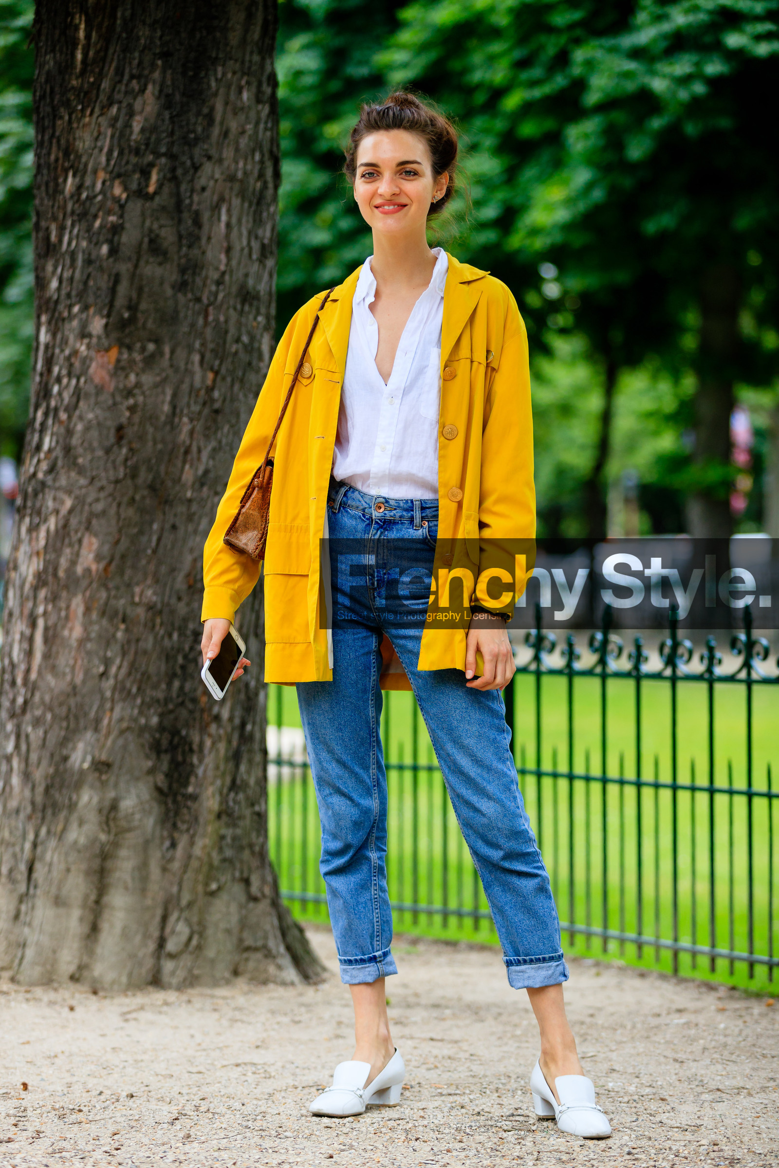 AUTUMN WINTER 2016-2017, AW 16-17, blue denim, denim pants, FALL WINTER 2016-2017, fashion week, frenchystyle, full length, FW, FW 16-17, HAUTE COUTURE, high heels, jeans, jonathan paciullo, leather shoes, Magda Laguinge, MENSWEAR, model, PARIS, PFW, street style, trousers, vertical, white shirt, white shoes, yellow jacket