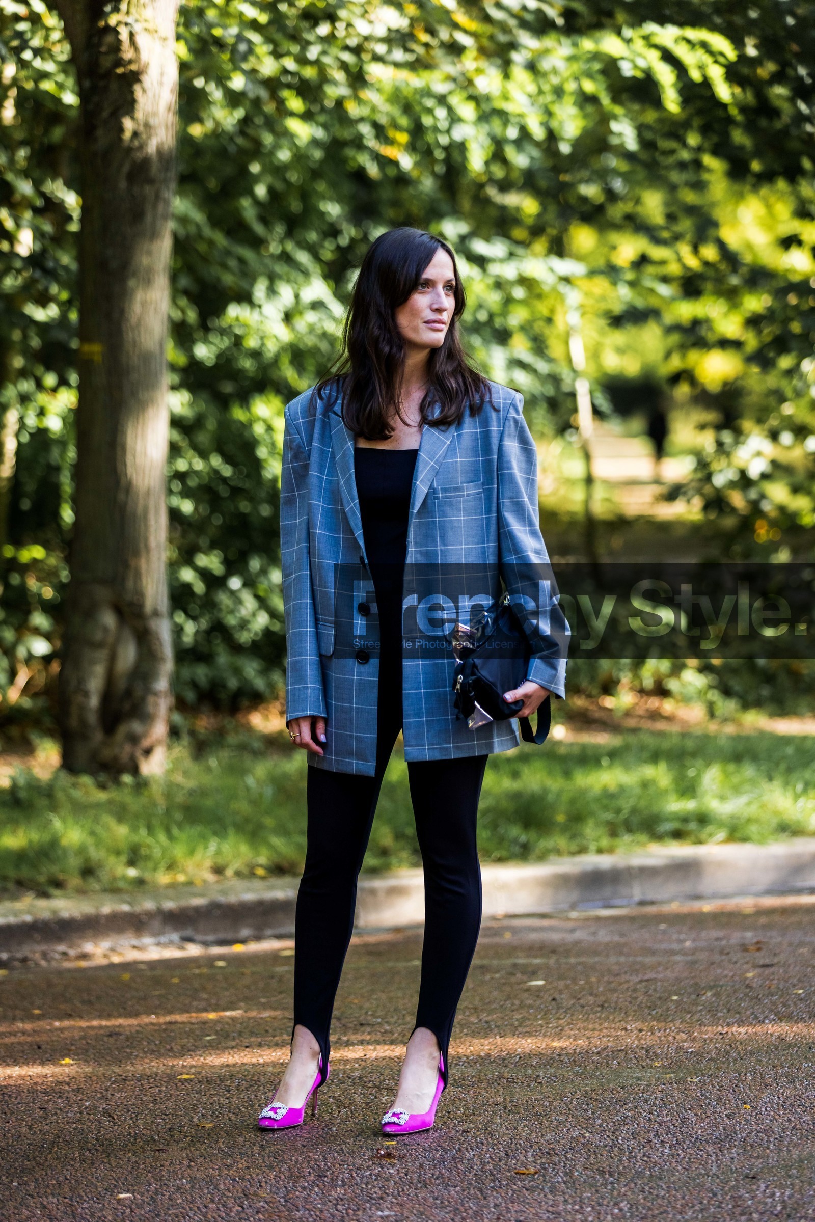Astrid Boutrot, black jumpsuit, blazer, check, checked blazer, checked print, grey blazer, jumpsuit, street style, jonathan paciullo, FW, frenchystyle, fashion week, PFW, PARIS, SPRING SUMMER 2022, SS 22, vertical, full length