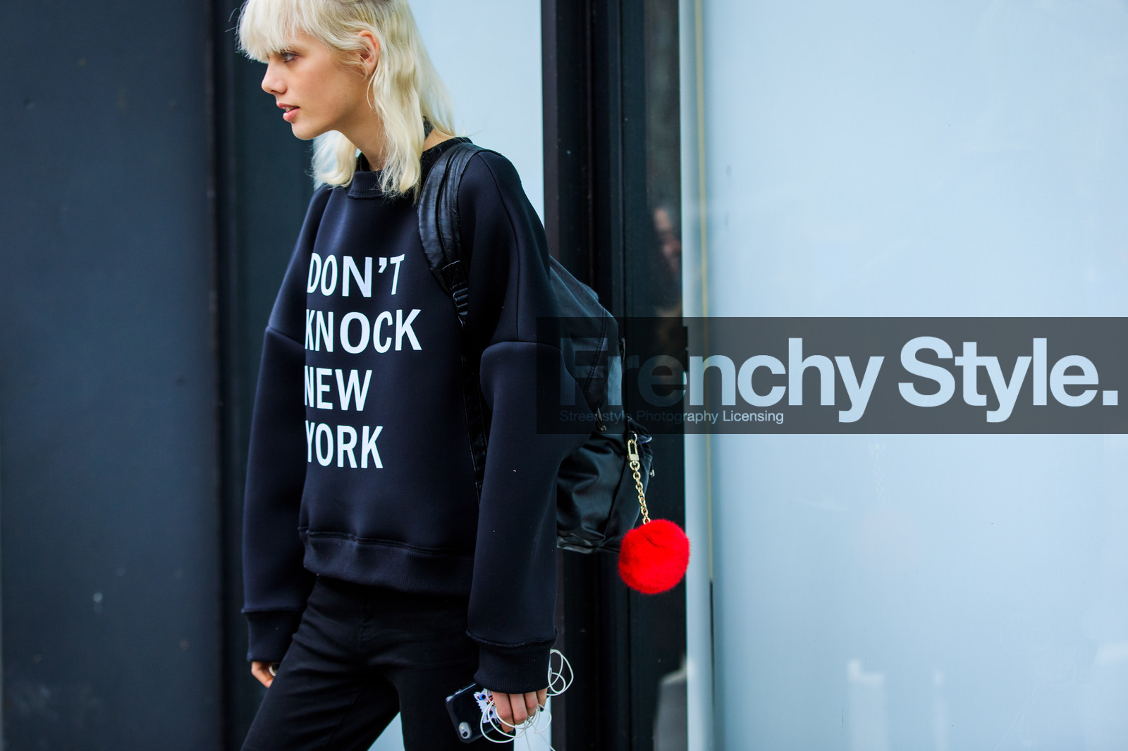 atmosphere details, AUTUMN WINTER 2016-2017, AW 16-17, backpack, black bag, black denim, black sweater, denim pants, detail, fashion week, frenchystyle, FW, FW 16-17, horizontal, jeans, jonathan paciullo, leather backpack, marjan jonkman, message, model, NEW YORK, NYFW, pompons, printed sweater, street style, trousers, woman