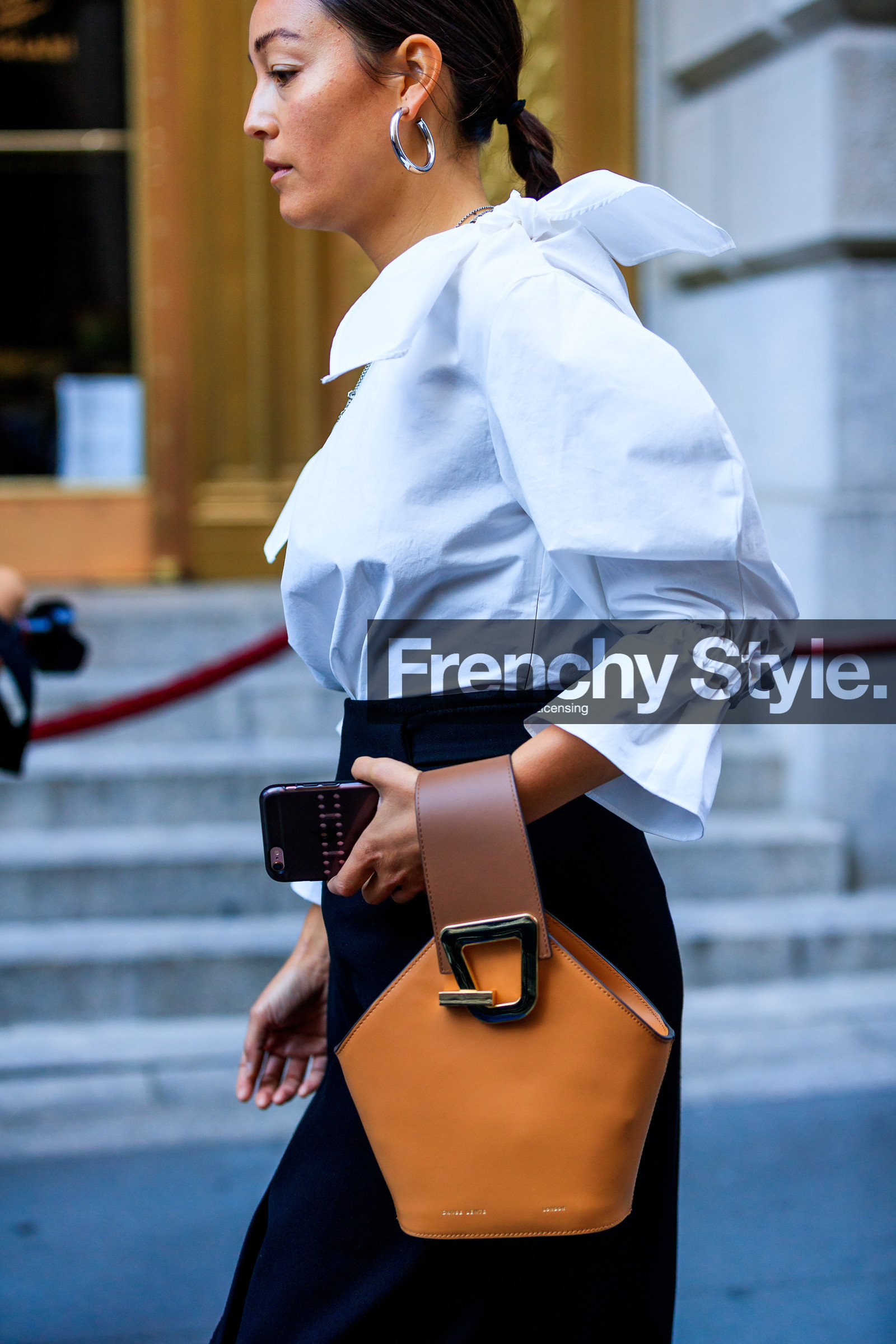 atmosphere details, black skirt, brown bag, brown boots, detail, fashion week, frenchystyle, FW, high boots, high heels, jonathan paciullo, leather bag, leather shoes, NEW YORK, NYFW, rachael wang, SPRING SUMMER 2018, SS 18, street style, vertical, white shirt