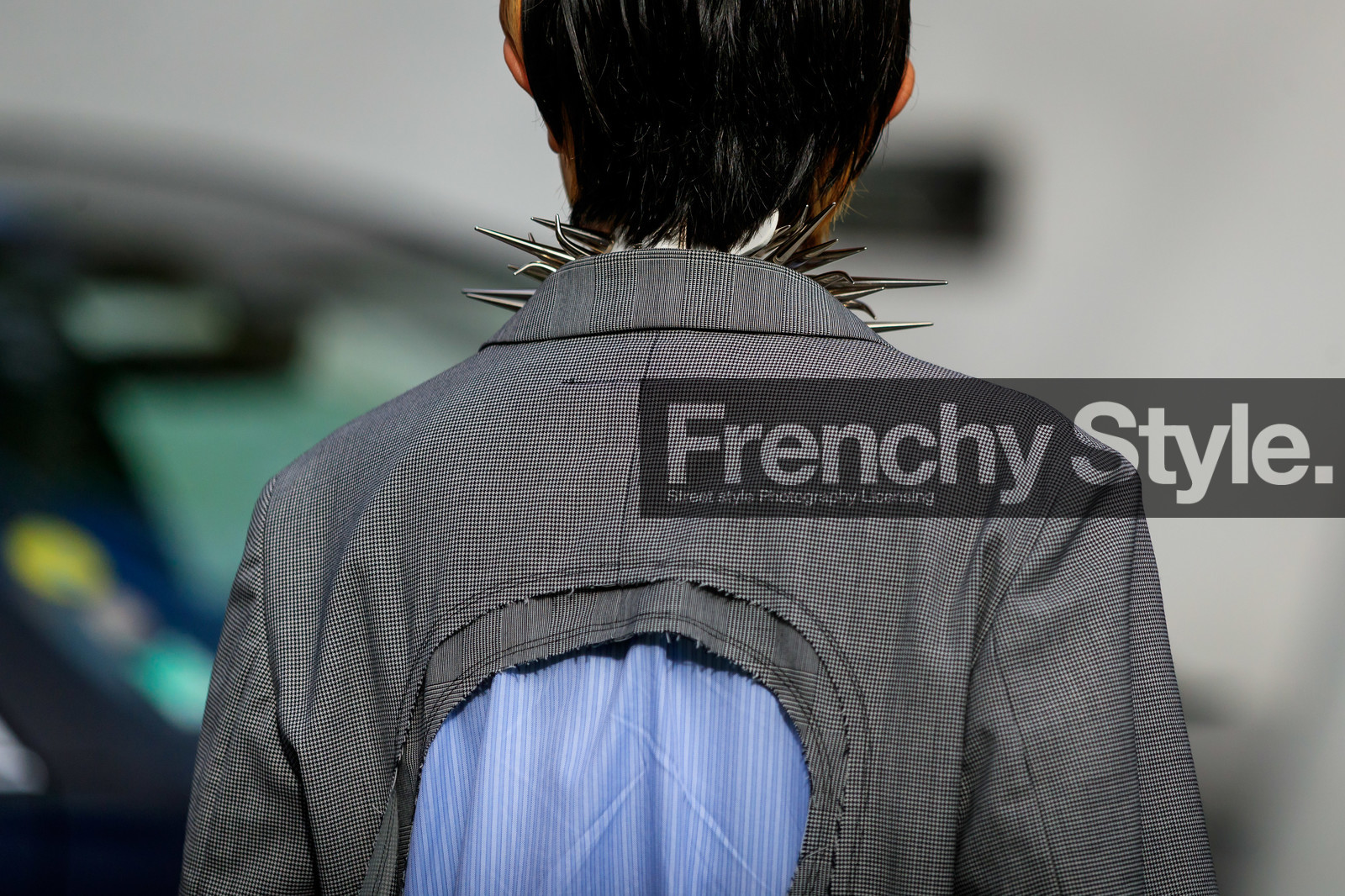 black jacket, white jacket, checked jacket, openwork jacket, patchwork jacket, back details, light blue jacket, striped jacket, fashion week, frenchystyle, FW, jonathan paciullo, street style, SPRING SUMMER 2020, SS 20, PFW, PARIS, horizontal, detail