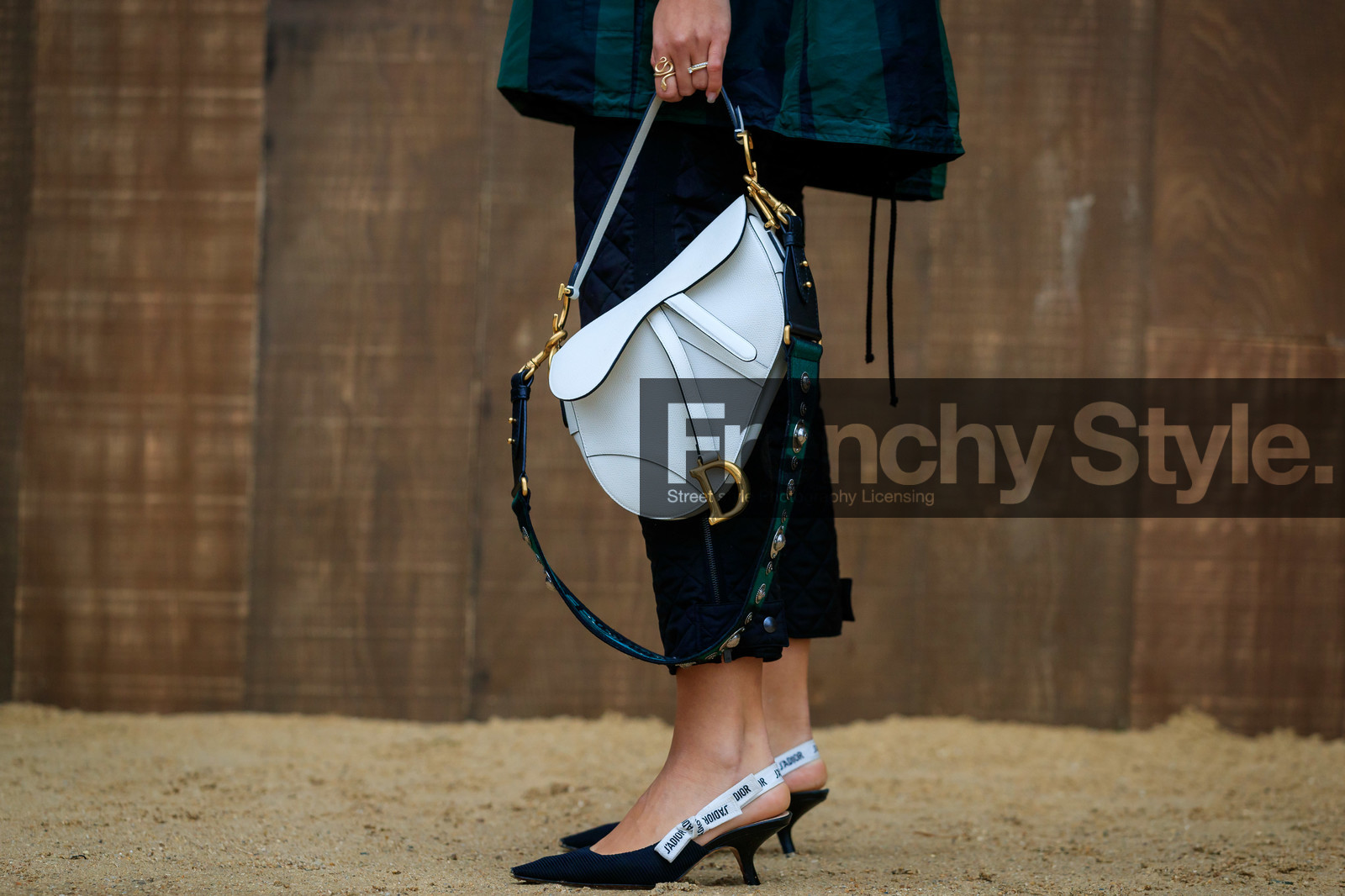 white leather bag, dior bag, dior saddle bag, dior shoes, dior strap bag, sling back shoes, black shoes, kitten heels shoes, logo strap shoes, legs detail, fashion week, frenchystyle, FW, jonathan paciullo, street style, SPRING SUMMER 2020, SS 20, PFW, PARIS, horizontal, atmosphere details, detail