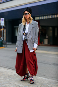 balenciaga, black belt, black hat, blazer, blue bag, christian dior, graphic bag, grey jacket, headscarf, houndstooth pattern, leather bag, leather shoes, printed bag, printed jacket, red boots, red skirt, saddle bag, sunglasses, tartan, white shirt, street style, jonathan paciullo, FW, frenchystyle, fashion week, MFW, MILAN, AUTUMN WINTER 2019-2020, AW 19-20, FALL WINTER 2019-2020, FW 19-20, vertical, full length