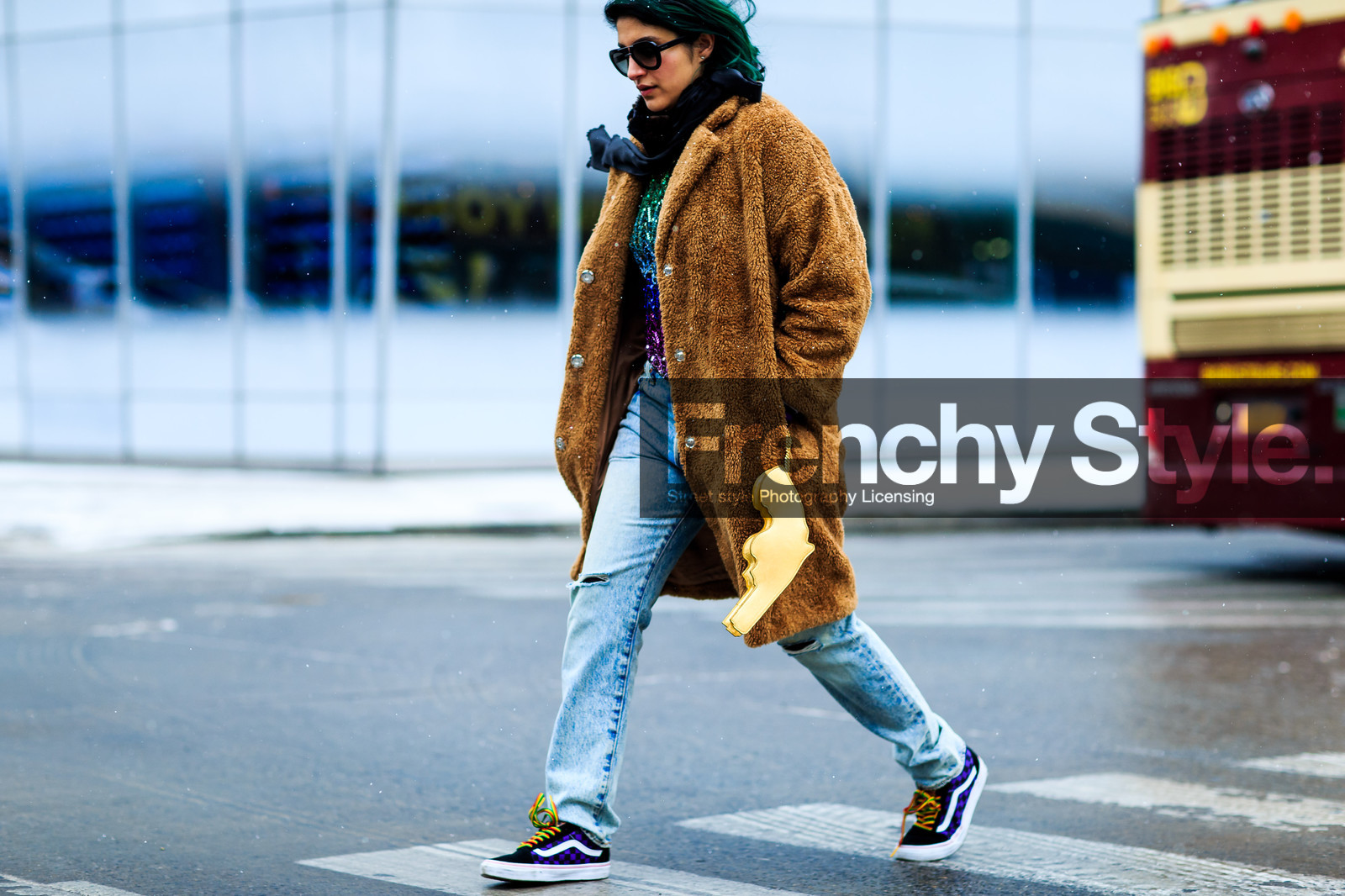 atmosphere details, AUTUMN WINTER 2016-2017, AW 16-17, black sneakers, blue denim, brown coat, brown fur, denim pants, detail, dyed hair, fashion week, frenchystyle, fun bag, fur coat, fur jacket, FW, FW 16-17, gold bag, horizontal, jeans, jonathan paciullo, leather bag, NEW YORK, NYFW, Preetma Singh, sequined top, street style, sunglasses, trousers, vans, woman