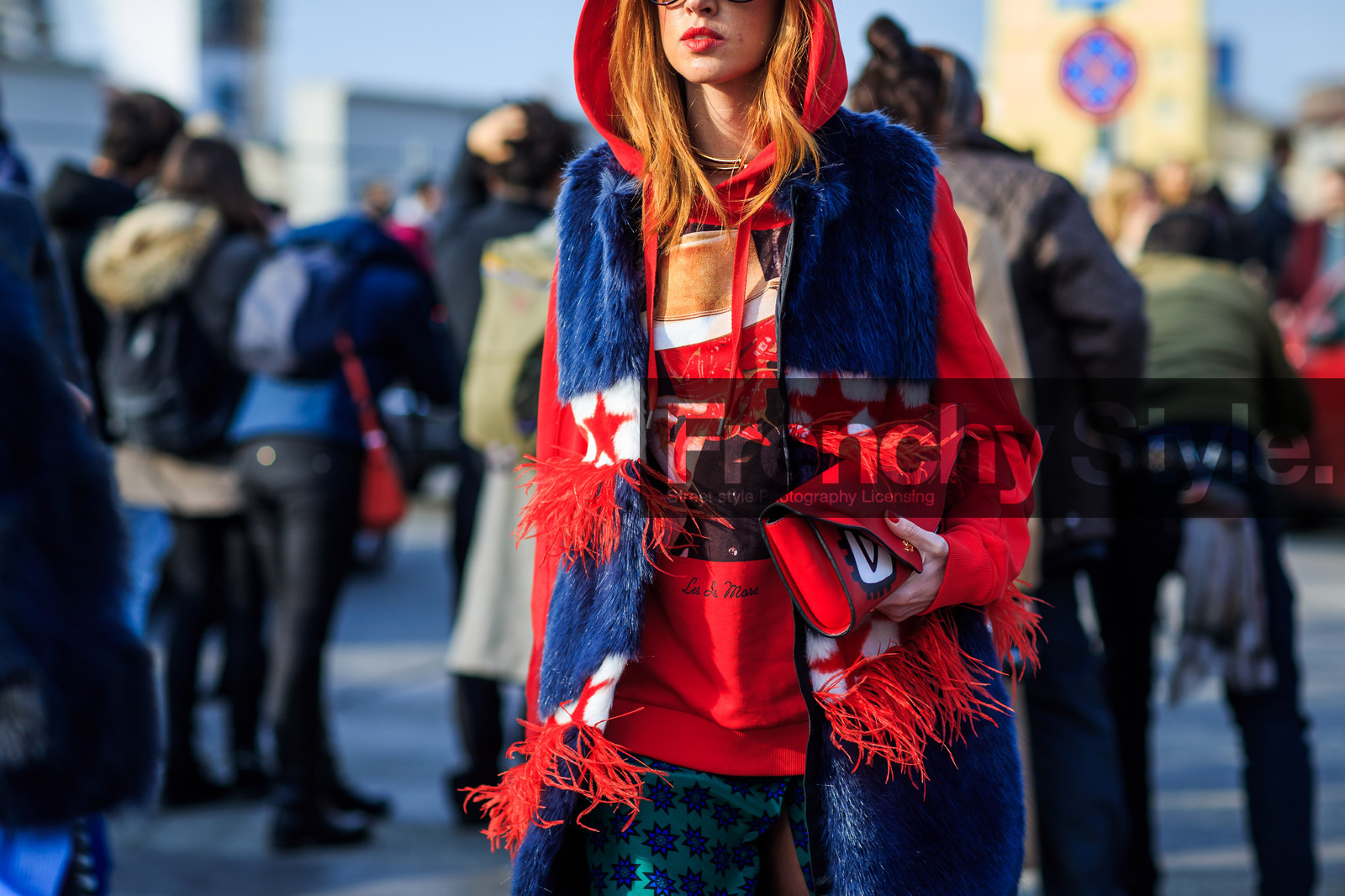 atmosphere details, AUTUMN WINTER 2016-2017, AW 16-17, blue fur, blue jacket, detail, embroidered bag, FALL WINTER 2016-2017, fashion week, feathers, frenchystyle, fur jacket, FW, FW 16-17, hoodie, horizontal, jonathan paciullo, leather bag, LFW, LONDON, MENSWEAR, printed jacket, printed sweater, red bag, red sweater, sleeveless, stars, street style