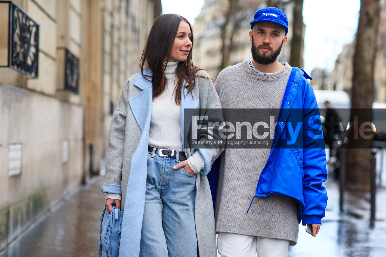 atmosphere details, AUTUMN WINTER 2016-2017, AW 16-17, blue bag, blue cap, blue denim, blue jacket, denim pants, detail, FALL WINTER 2016-2017, fashion week, frenchystyle, fringes, FW, FW 16-17, grey coat, grey sweater, horizontal, jeans, jonathan paciullo, PARIS, PFW, roger vivier, street style, suede bag, supreme, trousers, turtleneck sweater, white denim, white knit, white sweater