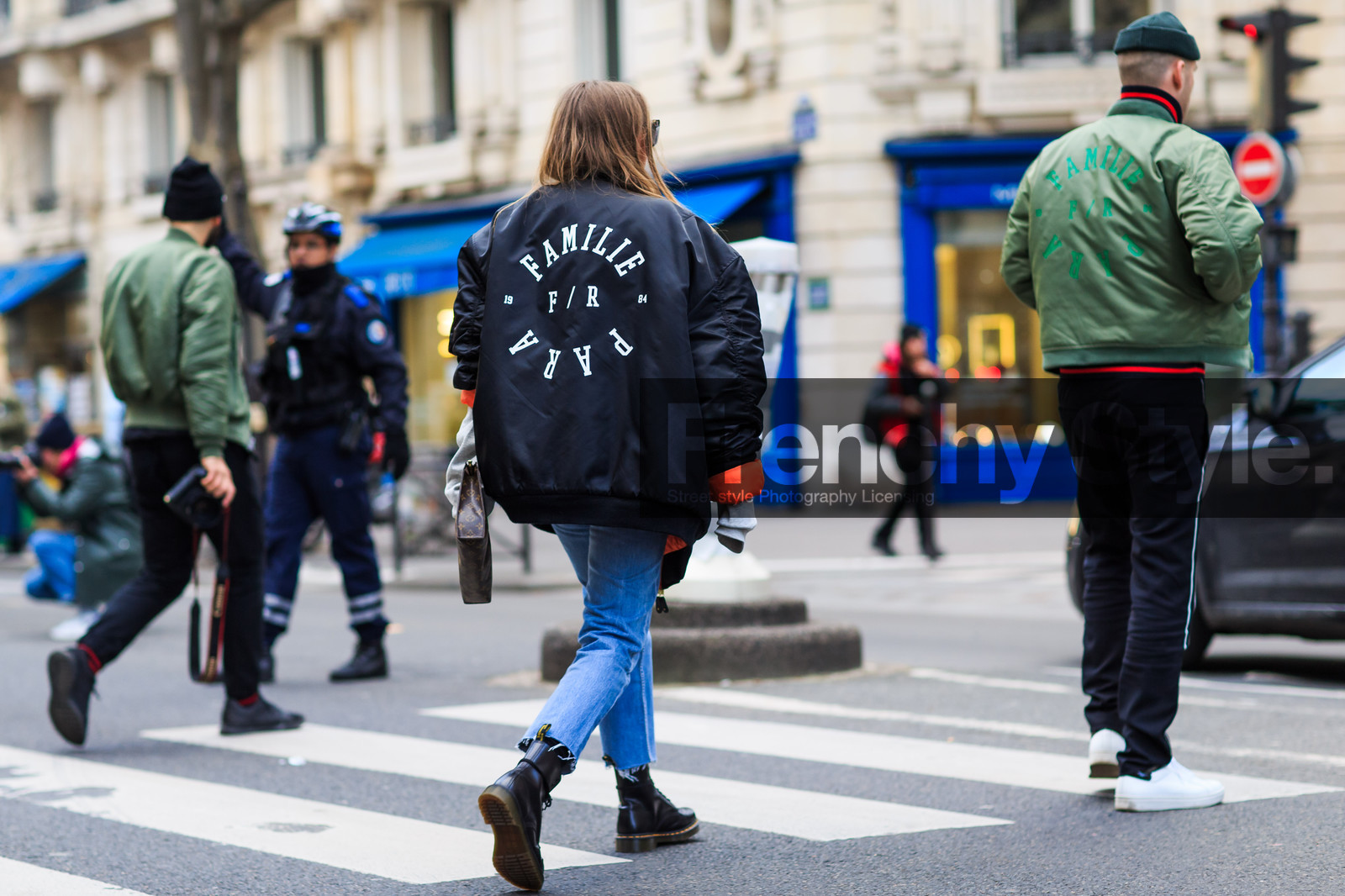 atmosphere details, AUTUMN WINTER 2016-2017, AW 16-17, back detail, black boots, black jacket, blue denim, bomber jacket, brown bag, denim pants, dr martens, FALL WINTER 2016-2017, fashion week, frenchystyle, full length, FW, FW 16-17, horizontal, jeans, jonathan paciullo, leather bag, leather boots, louis vuitton, message, monogram, PARIS, PFW, printed bag, printed jacket, street style, trousers