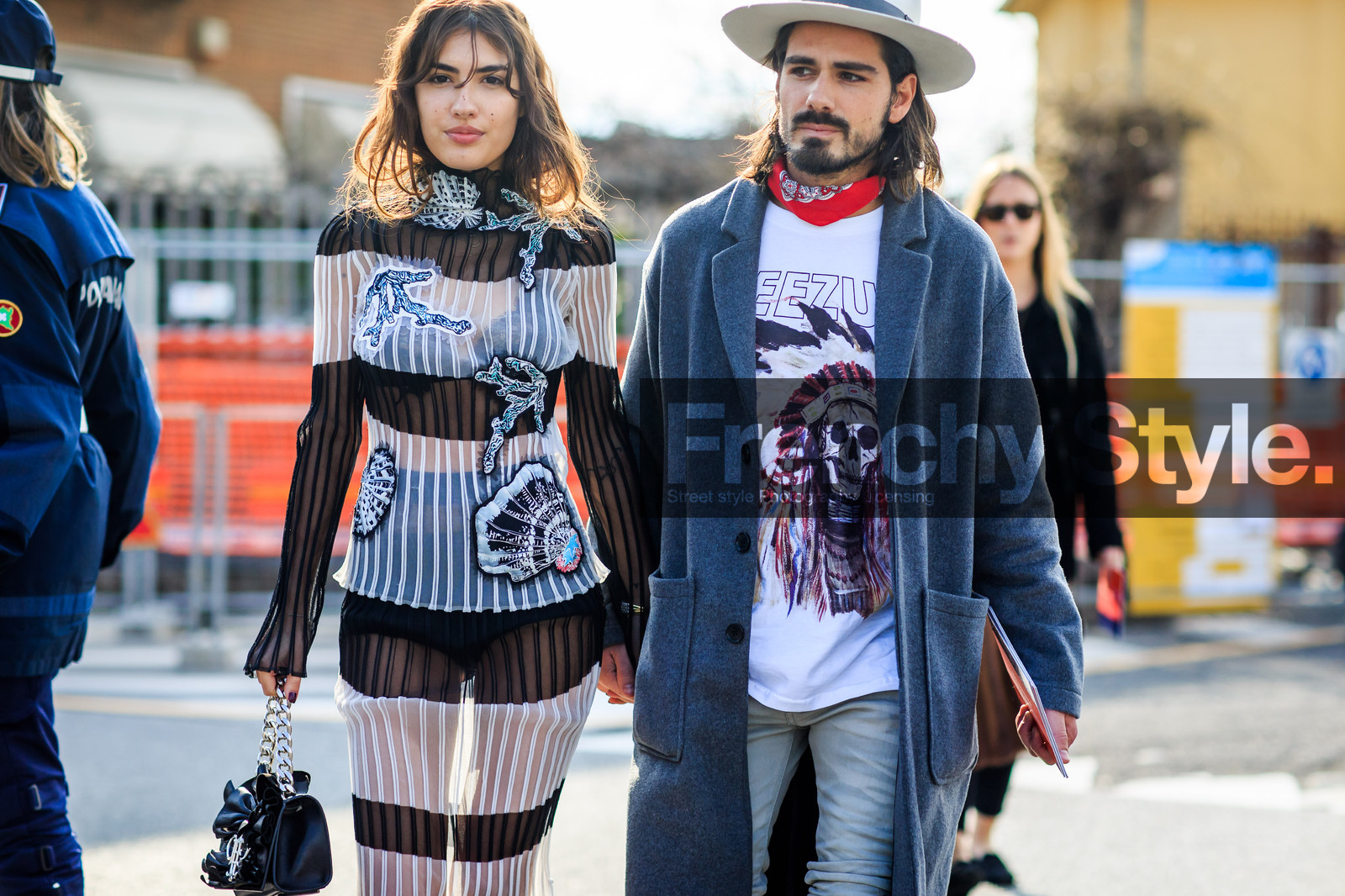 atmosphere details, AUTUMN WINTER 2016-2017, AW 16-17, black bag, black dress, detail, embroidered dress, embroideries, FALL WINTER 2016-2017, fashion week, fedora, frenchystyle, FW, FW 16-17, giotto calendoli, grey coat, horizontal, jonathan paciullo, leather bag, LFW, LONDON, MENSWEAR, patricia manfield, printed dress, printed t shirt, red bandana, see through, sheer dress, silk dress, street style, striped dress, transparent, white dress, white hat, white t shirt, yeezy