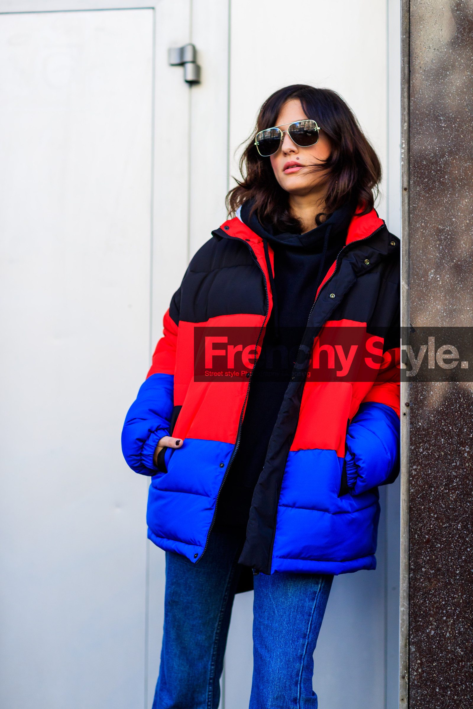 AUTUMN WINTER 2017-2018, AW 17-18, black sweater, blue denim, denim pants, detail, eleonora carisi, FALL WINTER 2017-2018, fashion week, frenchystyle, FW, FW 17-18, graphic jacket, hoodie, jeans, jonathan paciullo, MFW, MILAN, printed jacket, street style, sunglasses, trousers, vertical