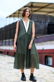 black sneakers, black socks, fashion week, frenchystyle, full length, FW, green dress, jonathan paciullo, MENSWEAR, nike, PARIS, PFW, SPRING SUMMER 2017, SS 17, street style, vertical
