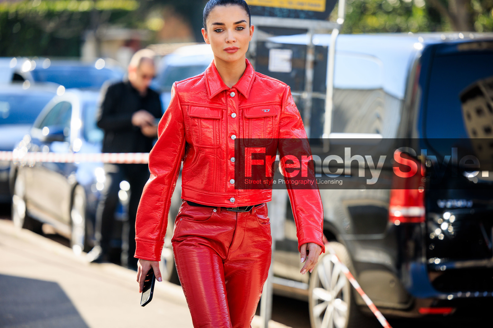 full red look, full diesel look, red pattent pants, jessica kahawaty, fashion week, frenchystyle, FW, jonathan paciullo, street style, MFW, MILAN, FALL WINTER 2022_2023, AUTUMN WINTER 2022-2023, FW 22-23, horizontal, atmosphere details