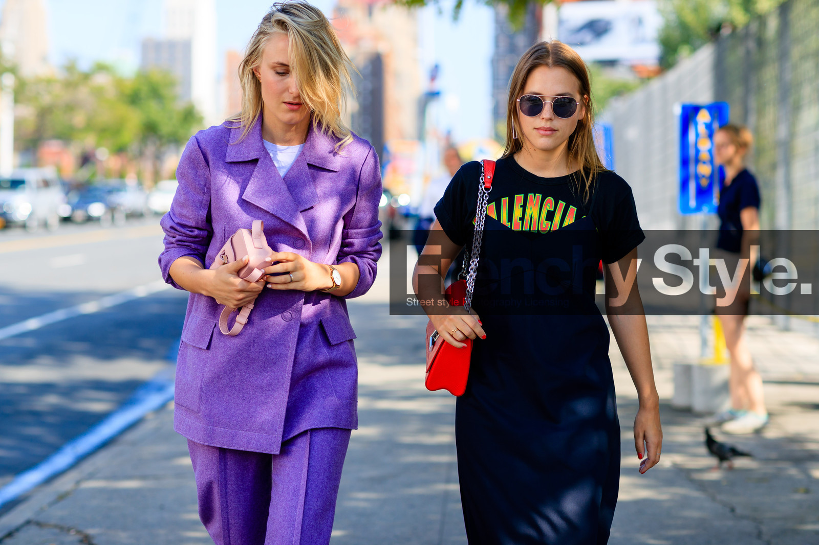 atmosphere details, black dress, black t shirt, detail, fashion week, frenchystyle, FW, horizontal, jonathan paciullo, leather bag, NEW YORK, NYFW, pink, pink bag, pink jacket, pink pants, pink suit, printed t shirt, purple jacket, purple pants, purple suit, red bag, slip dress, SPRING SUMMER 2017, SS 17, street style, sunglasses, trousers, woman