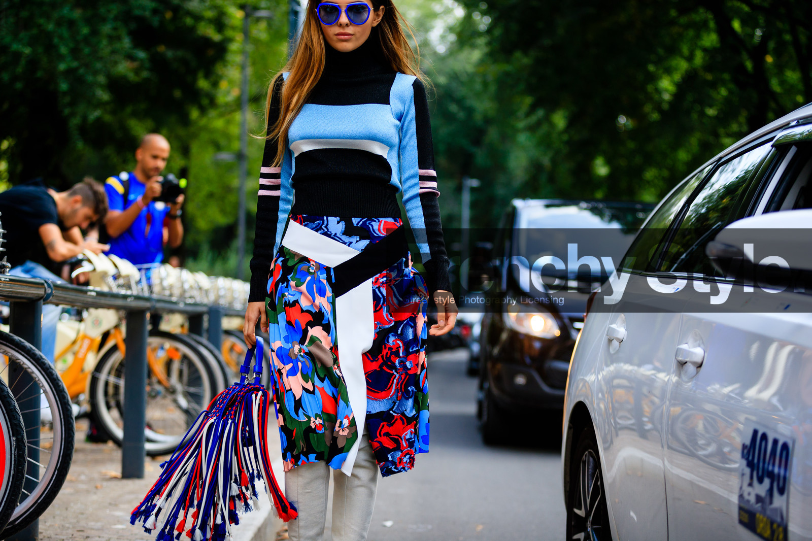 atmosphere details, black sweater, detail, Doina Ciobanu, fashion week, fendi, frenchystyle, fringes, FW, graphic skirt, graphic sweater, high boots, horizontal, jonathan paciullo, leather bag, leather shoes, MFW, MILAN, multicolor bag, printed skirt, SPRING SUMMER 2017, SS 17, street style, sunglasses, white boots
