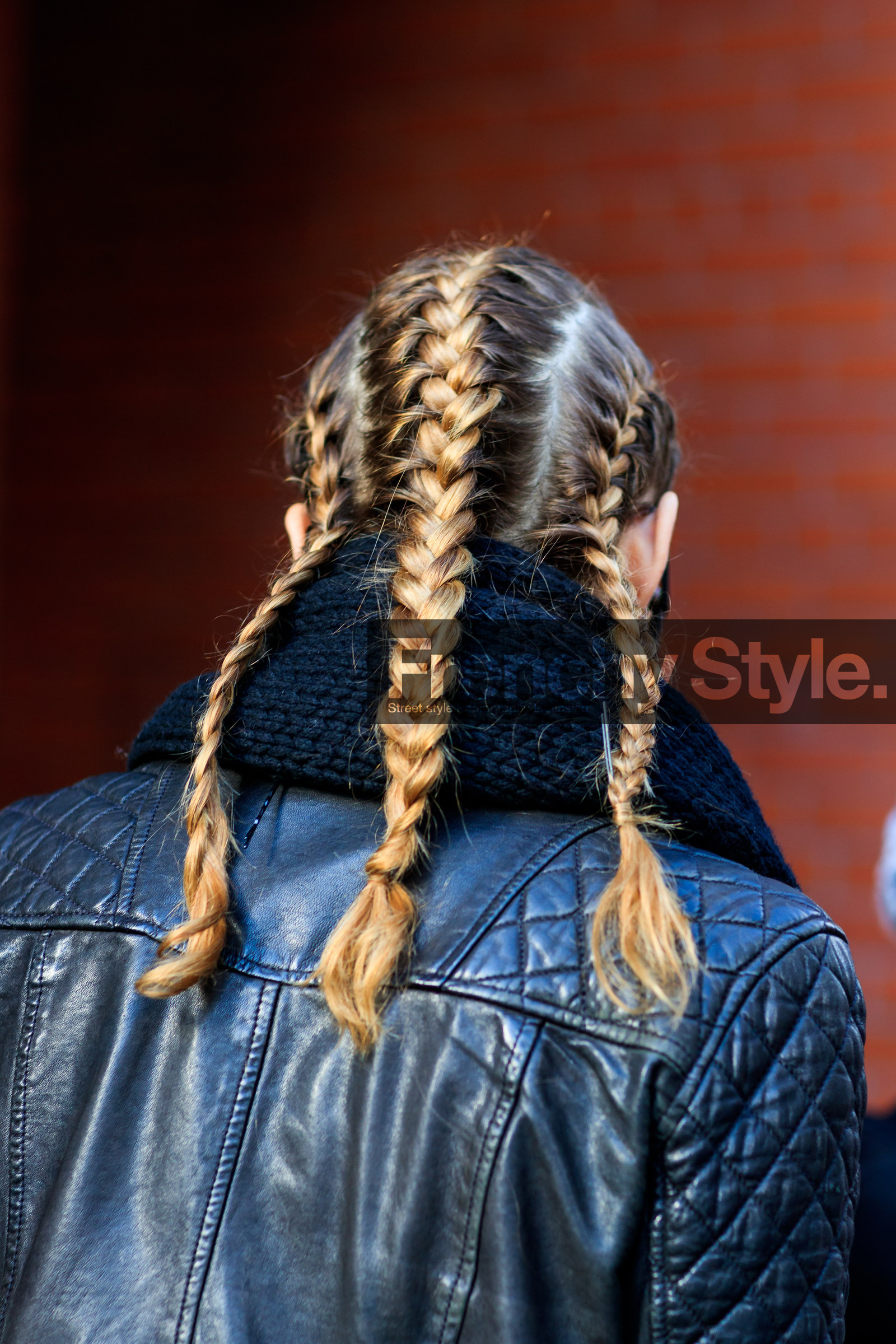 AUTUMN WINTER 2017-2018, AW 17-18, back detail, black jacket, black perfecto, black scarf, braids, detail, FALL WINTER 2017-2018, fashion week, frenchystyle, FW, FW 17-18, jonathan paciullo, leather jacket, leather perfecto, NEW YORK, NYFW, sofia sanchez de betak, street style, vertical