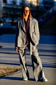 alexandra guerain, animal print, blazer, grey jacket, grey pants, grey suit, guerr, leather shoes, leopard, printed shirt, red shirt, sunglasses, trousers, white shoes, PARIS, PFW, street style, jonathan paciullo, FW, frenchystyle, fashion week, AUTUMN WINTER 2019-2020, AW 19-20, FALL WINTER 2019-2020, FW 19-20, vertical, full length