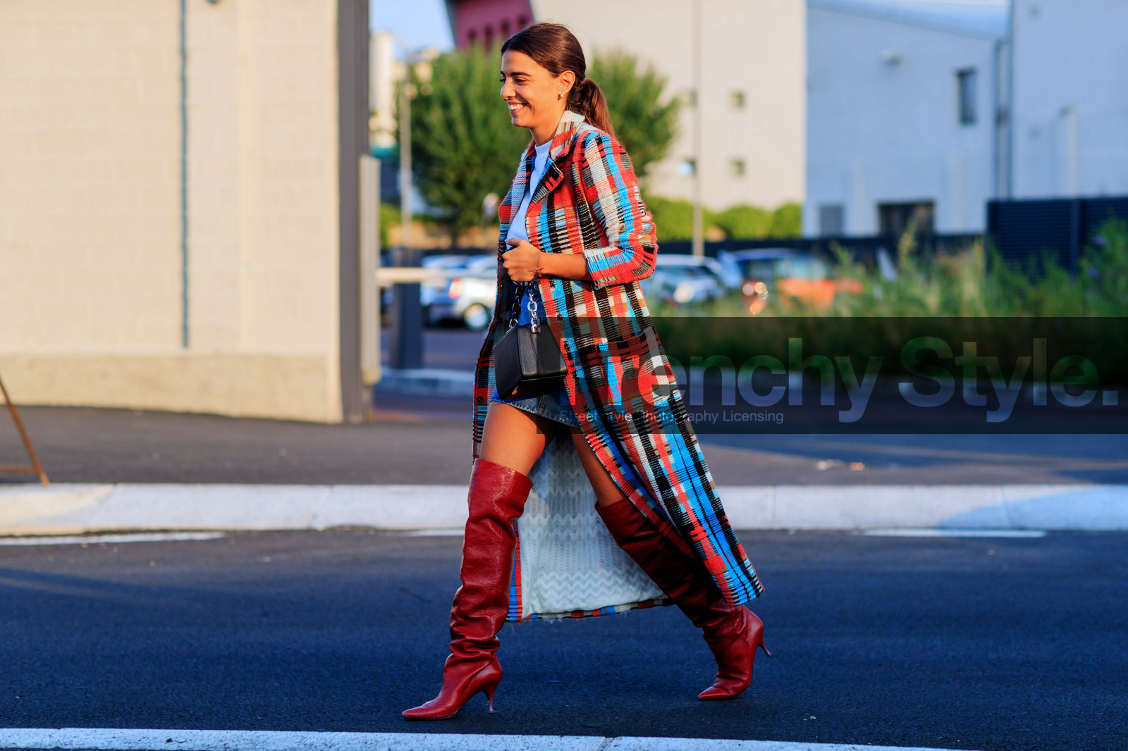 atmosphere details, black bag, checked jacket, fashion week, frenchystyle, full length, FW, georgia tal, gi tal, giorgia tal, graphic jacket, high boots, high heels, horizontal, jonathan paciullo, leather bag, leather shoes, MFW, MILAN, multicolor jacket, plaid, printed jacket, red boots, SPRING SUMMER 2018, SS 18, street style