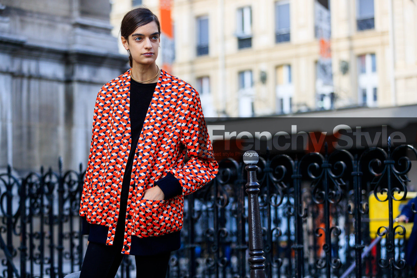 atmosphere details, black pants, black sweater, blazer, detail, fashion week, frenchystyle, FW, graphic jacket, horizontal, jonathan paciullo, PARIS, PFW, printed jacket, red jacket, SPRING SUMMER 2018, SS 18, street style, trousers, model