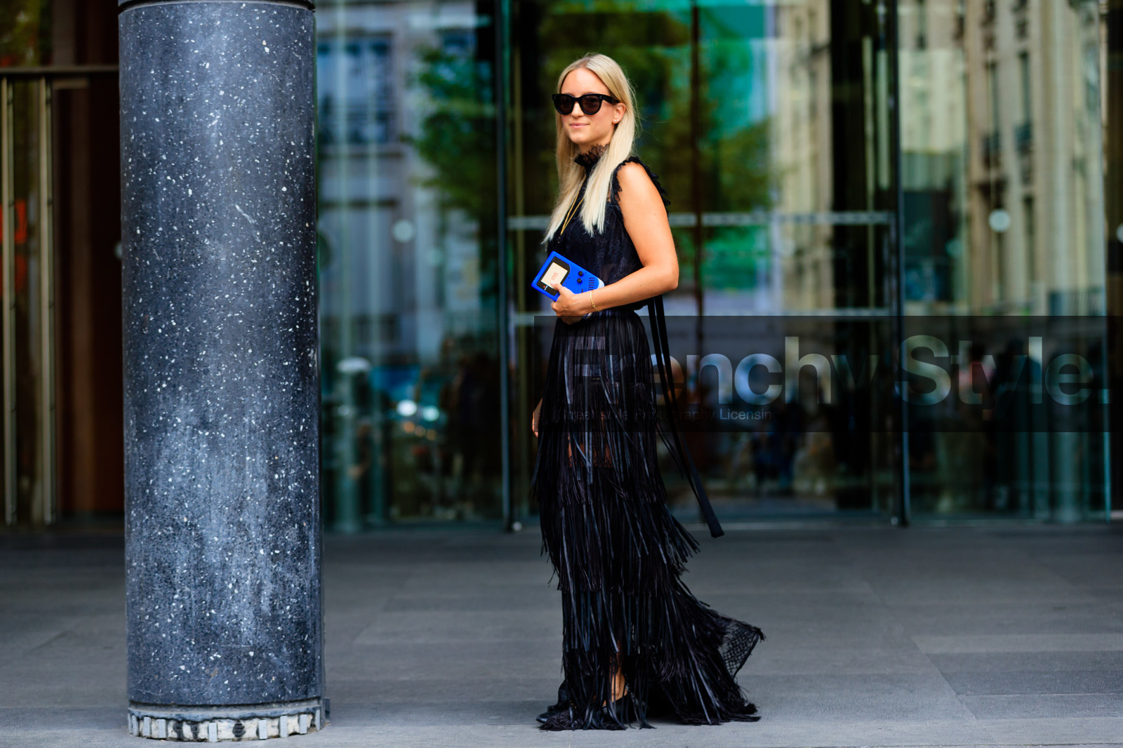 atmosphere details, AUTUMN WINTER 2016-2017, AW 16-17, black dress, blue bag, Charlotte Groeneveld, FALL WINTER 2016-2017, fashion week, frenchystyle, fringes, full length, fun bag, FW, FW 16-17, HAUTE COUTURE, horizontal, jonathan paciullo, lace, long dress, MENSWEAR, PARIS, PFW, see through, street style, sunglasses