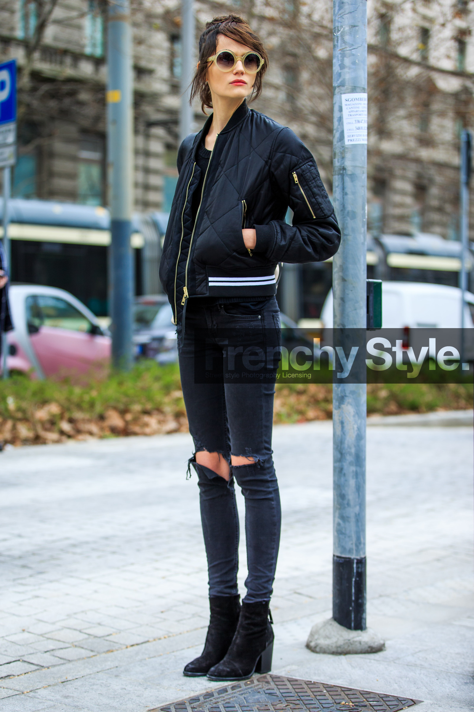 AUTUMN WINTER 2016-2017, AW 16-17, black boots, black denim, black jacket, black sweater, bomber jacket, denim pants, FALL WINTER 2016-2017, fashion week, frenchystyle, full length, FW, FW 16-17, jeans, jonathan paciullo, leather boots, LFW, LONDON, MENSWEAR, model, ripped pants, street style, suede shoes, sunglasses, trousers, vertical