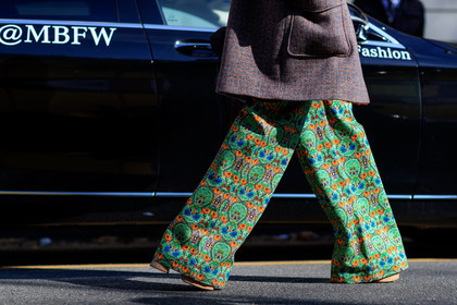atmosphere details, AUTUMN WINTER 2017-2018, AW 17-18, brown jacket, detail, FALL WINTER 2017-2018, fashion week, frenchystyle, FW, FW 17-18, green pants, horizontal, jonathan paciullo, leather shoes, MFW, MILAN, printed pants, street style, tamu mcpherson, trousers
