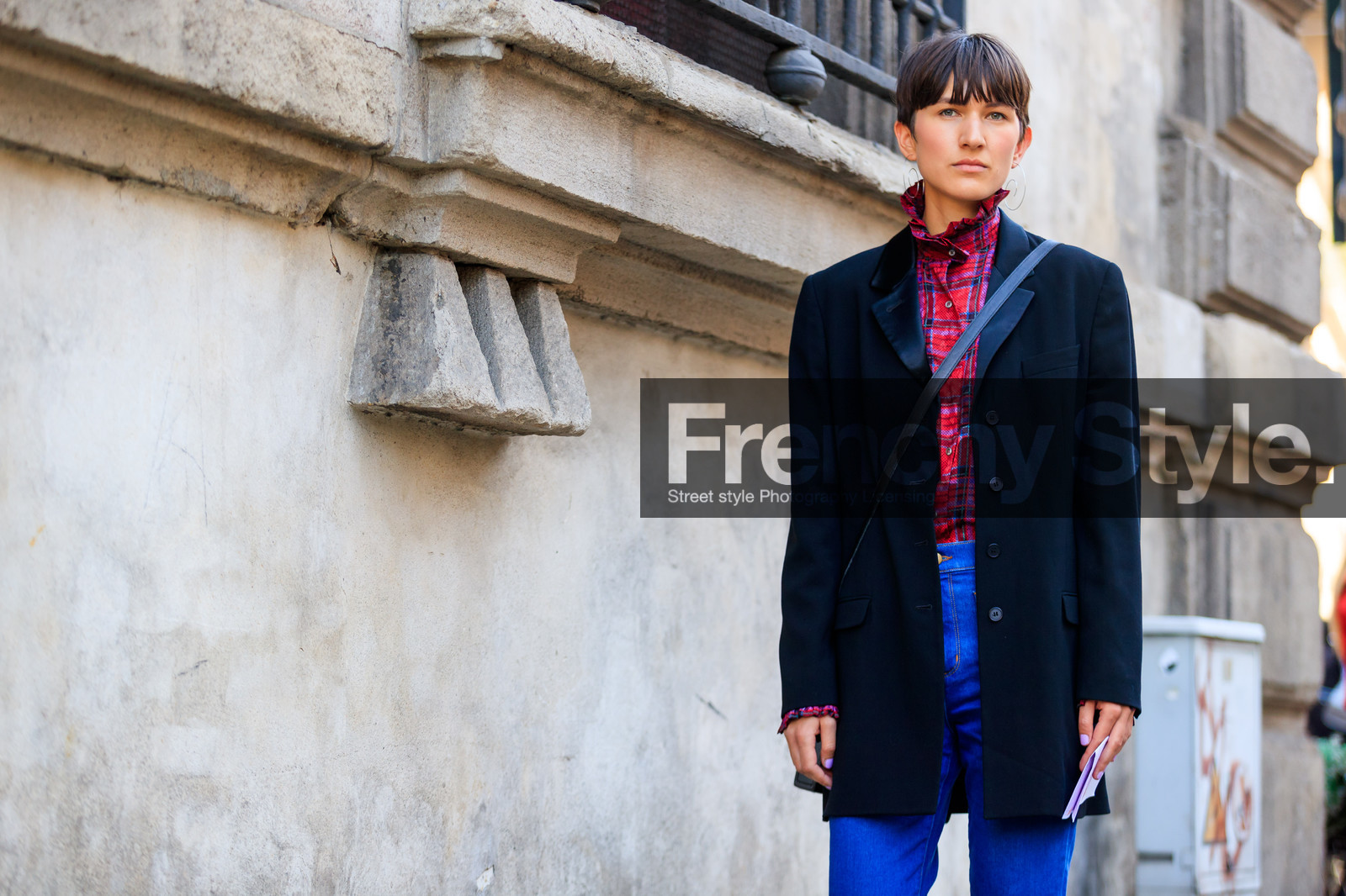 atmosphere details, black jacket, blazer, blue denim, checked shirt, denim pants, detail, fashion week, frenchystyle, FW, graphic shirt, horizontal, jeans, jonathan paciullo, MFW, MILAN, printed shirt, red shirt, SPRING SUMMER 2018, SS 18, street style, tartan, trousers