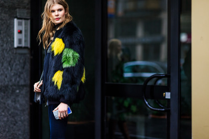 alexandra elisabeth Ljadov, Alexandra Elizabeth Ljadov, atmosphere details, AUTUMN WINTER 2016-2017, AW 16-17, black fur, black jacket, black sweater, blue denim, boy bag, chanel, denim pants, detail, FALL WINTER 2016-2017, fashion week, frenchystyle, fur jacket, FW, FW 16-17, green fur, grey bag, horizontal, jeans, jonathan paciullo, LFW, LONDON, MENSWEAR, model, printed sweater, sportmax, street style, suede bag, trousers, yellow fur
