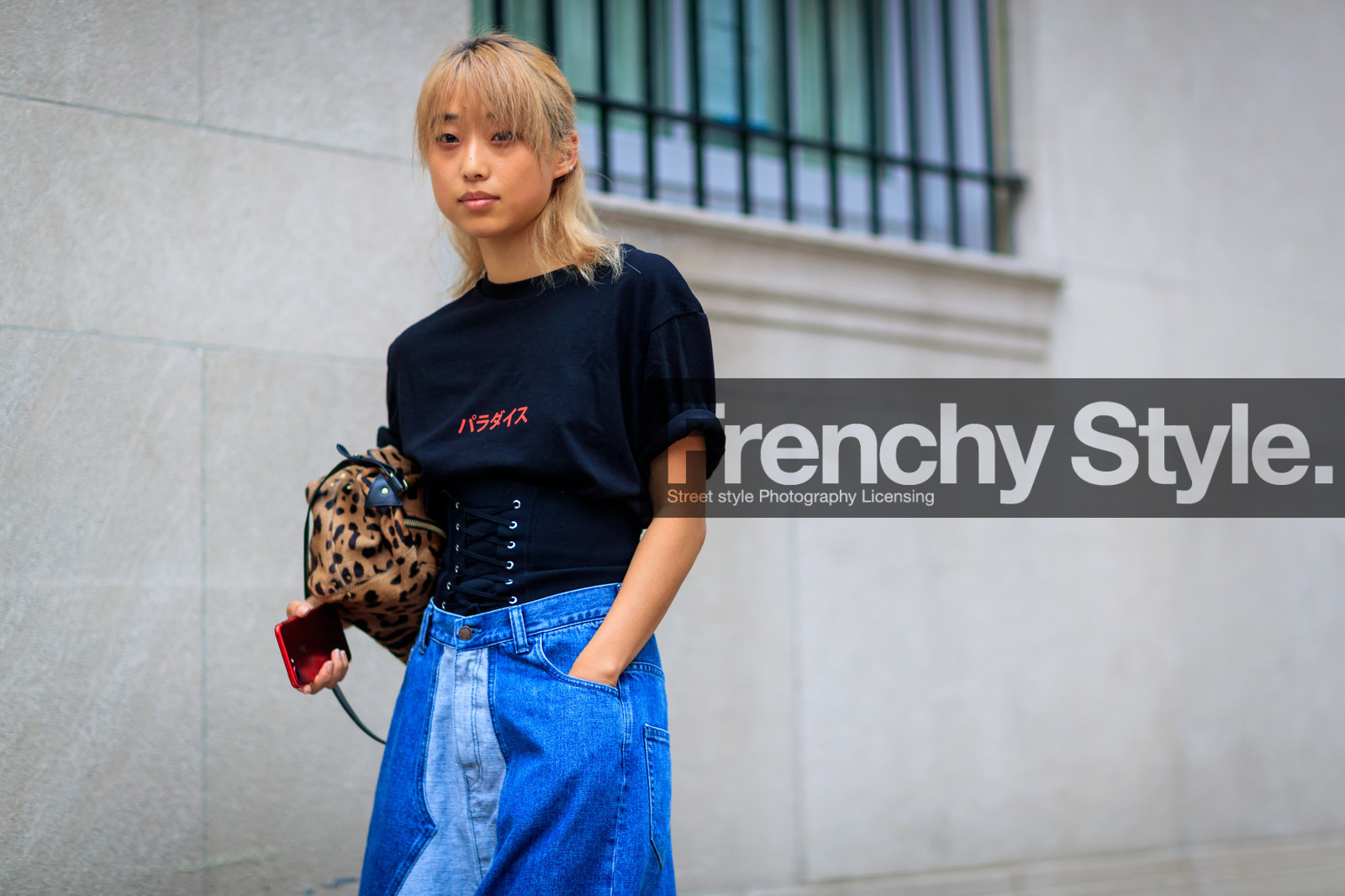 animal print, atmosphere details, black t shirt, blue denim, corset, denim skirt, detail, fashion week, frenchystyle, FW, graphic bag, horizontal, jonathan paciullo, leather bag, leopard print, Margaret Zhang, NEW YORK, NYFW, printed bag, printed t shirt, SPRING SUMMER 2018, SS 18, street style