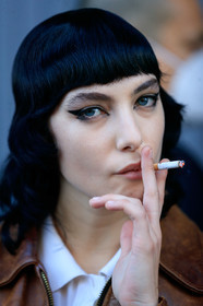 make up, make up details, close up detail, black eyeliner, hair details, devon ross, street style, jonathan paciullo, FW, frenchystyle, fashion week, MFW, MILAN, SPRING SUMMER 2021, SS 21, vertical, detail, portrait, model