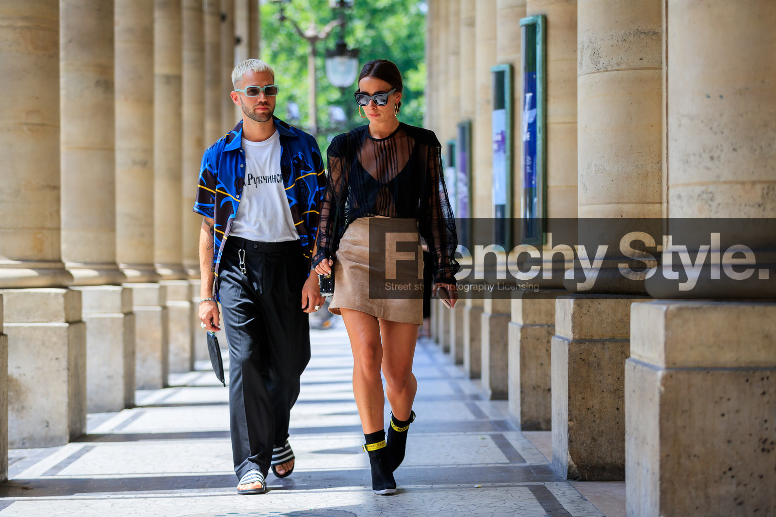 alice & j.s, atmosphere details, beige skirt, black bag, black boots, black bra, black pants, black sandals, black top, blue shirt, earrings, fashion week, frenchystyle, full length, FW, gosha rubchinskiy, high heels, horizontal, jonathan paciullo, lace, leather bag, leather shoes, louis vuitton, MENSWEAR, off white, PARIS, PFW, printed bag, printed shirt, see through, silk top, SPRING SUMMER 2018, SS 18, street style, sunglasses, trousers, white shirt