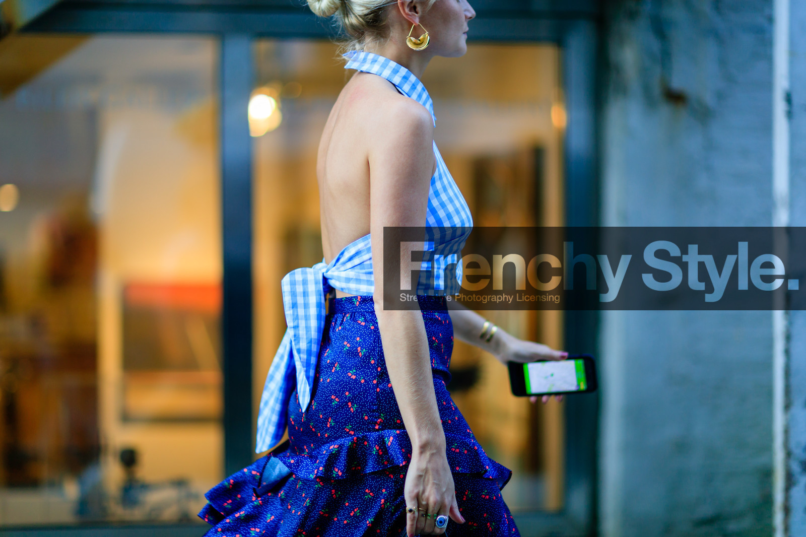 atmosphere details, blue skirt, blue top, checked top, delfina delettrez, detail, fashion week, floral, flower, frenchystyle, FW, gingham, graphic top, horizontal, iphone, jonathan paciullo, NEW YORK, NYFW, open back, pandora sykes, plaid, printed skirt, rings, SPRING SUMMER 2017, SS 17, street style, woman