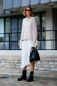 beige knit, beige sweater, black bag, black boots, fashion week, frenchystyle, full length, FW, high heels, jonathan paciullo, leather bag, leather boots, leather shoes, LFW, LONDON, SPRING SUMMER 2017, SS 17, street style, sunglasses, vertical, victoria sekrier, white dress, woman