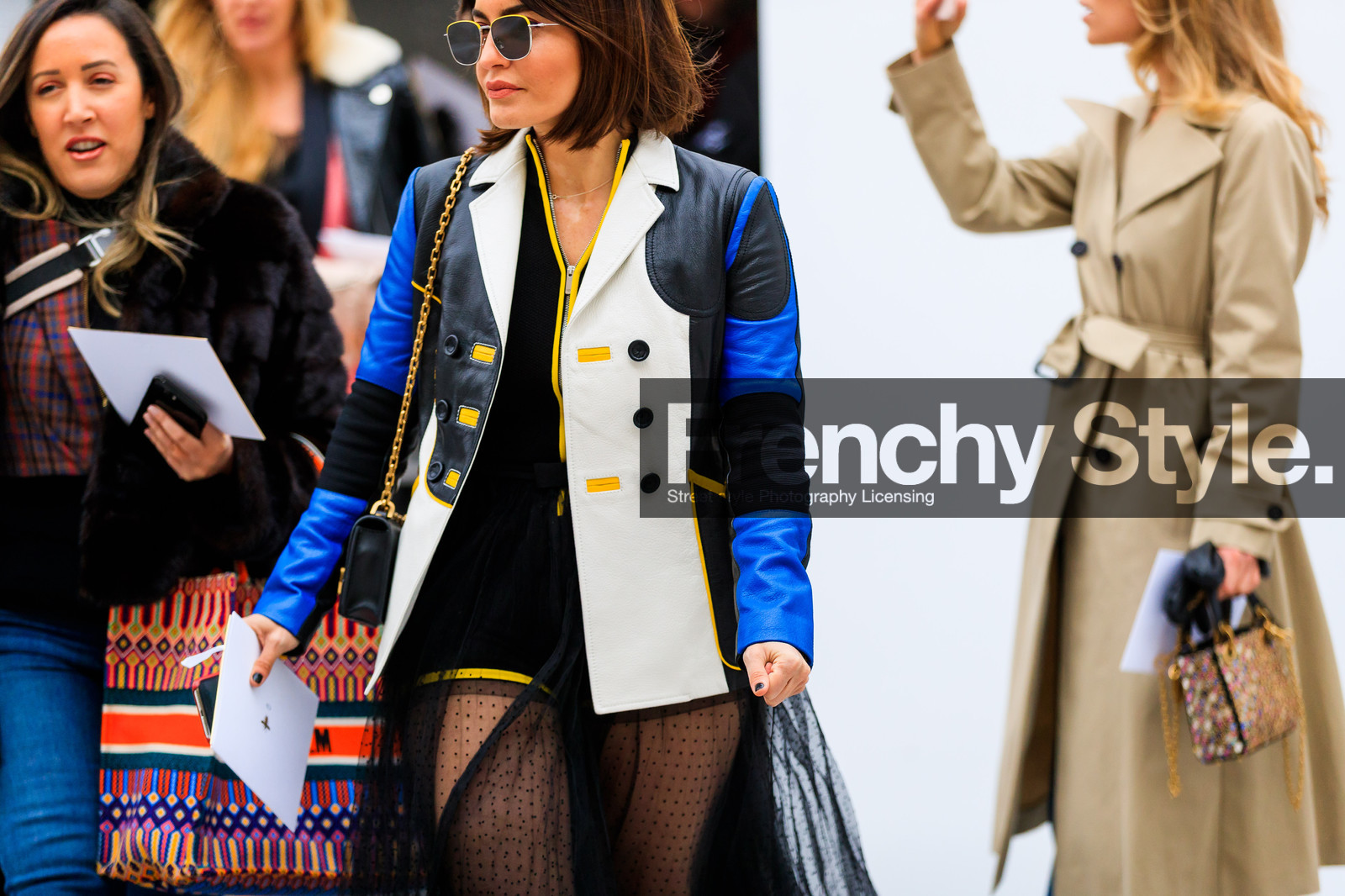 black bag, black dress, black sweater, christian dior, graphic jacket, leather bag, leather jacket, multicolor jacket, patchwork, printed jacket, satin stitch, sunglasses, fashion week, frenchystyle, FW, jonathan paciullo, street style, PFW, PARIS, AUTUMN WINTER 2018-2019, FALL WINTER 2018-2019, FW 18-19, horizontal, atmosphere details