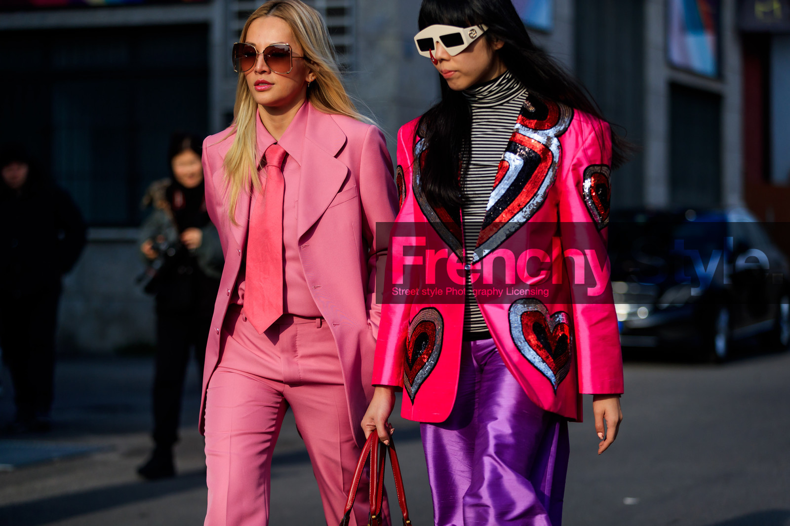 blazer, fun sunglasses, glitter, graphic jacket, gucci, pink jacket, pink pants, pink shirt, pink suit, pink tie, printed jacket, purple pants, striped top, sunglasses, tone on tone, total look pink, trousers, turtleneck sweater, fashion week, frenchystyle, FW, jonathan paciullo, street style, MFW, MILAN, AUTUMN WINTER 2018-2019, FALL WINTER 2018-2019, FW 18-19, horizontal, atmosphere details, tina leung, susie lau